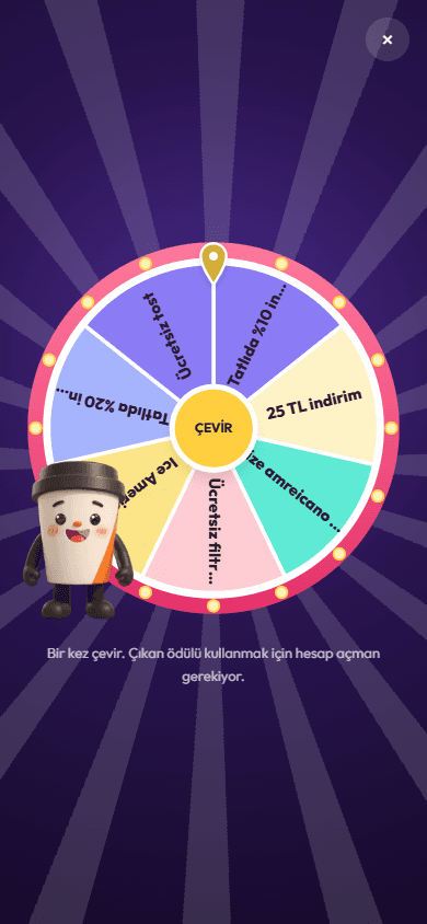 Müşterinin telefonunda şans çarkı